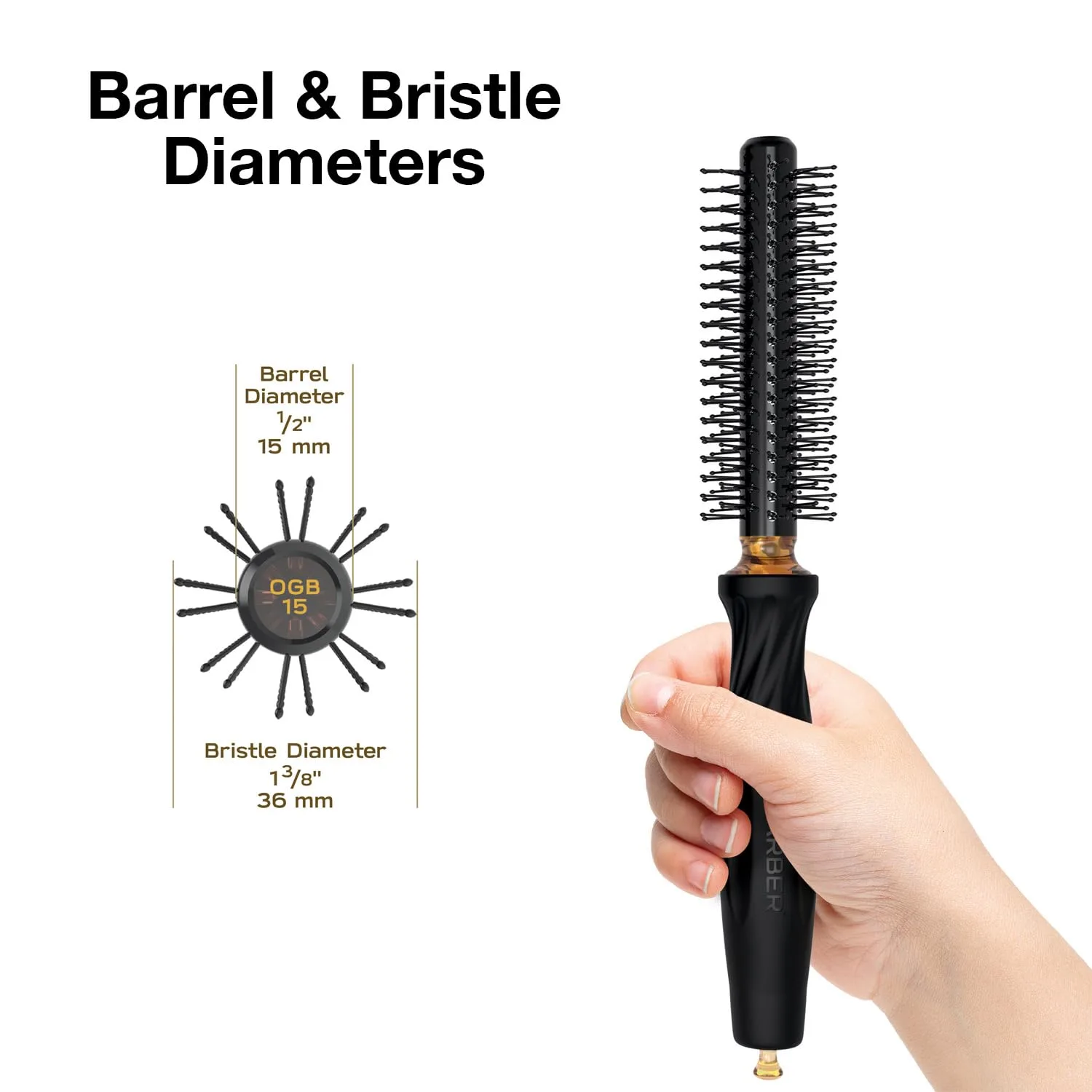 Щетки для волос Olivia Garden OG Barber с удобными шариковыми наконечниками, эргономичная нескользящая ручка, ионная технология, легкие, для легкой и быстрой укладки коротких волос, идеально для мужского груминга 1,3 см — фото 2