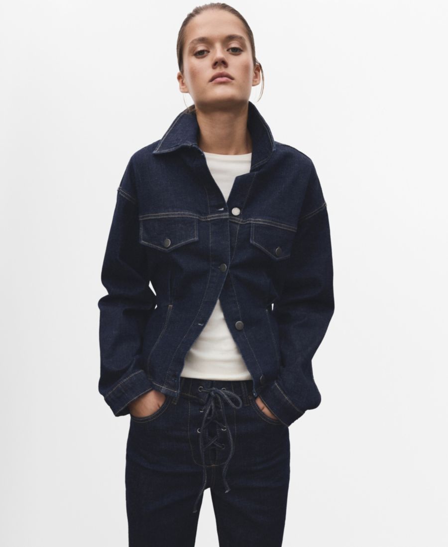 

Женская джинсовая куртка приталенного кроя с карманами MANGO, Open Blue