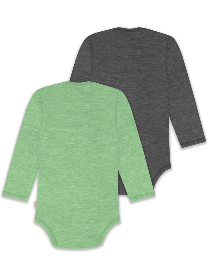 Normani Outdoor Sports Комплект из 2 детских боди с длинными рукавами из мериносовой шерсти, цвет Окленд, зеленый/антрацитовый — фото 2