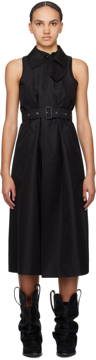 

Черное платье-миди с поясом Sacai, Черный, Черное платье-миди с поясом Sacai