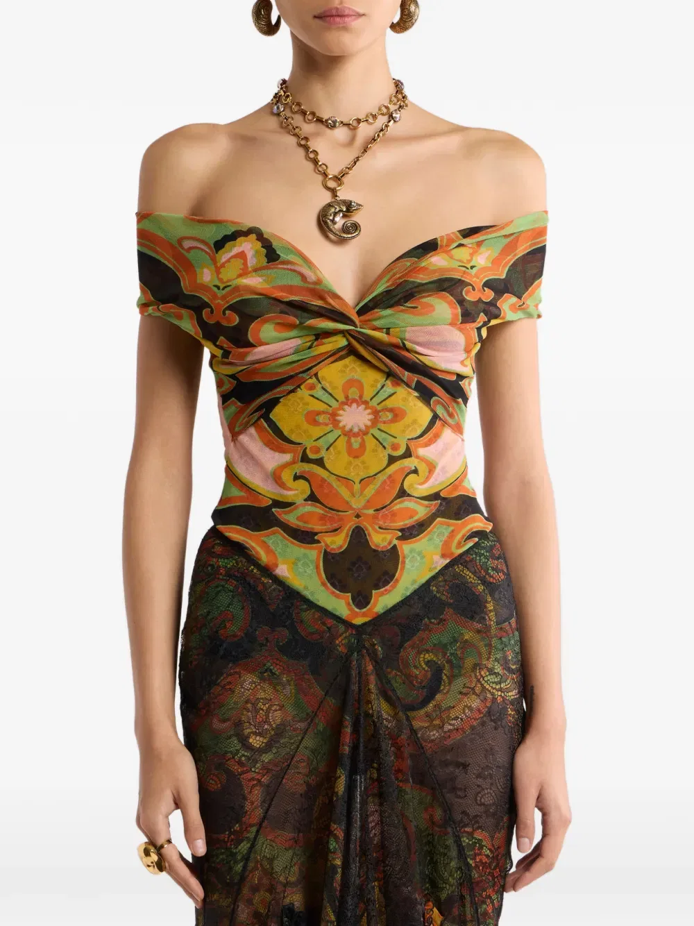 Боди с цветочным принтом Etro, зеленый — фото 3