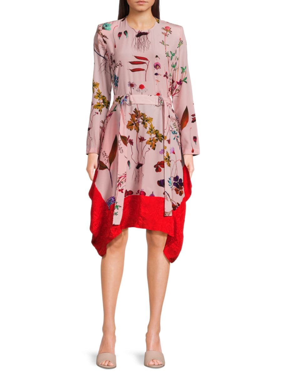 

Шелковое платье Kalyn с цветочным поясом Stella McCartney, цвет Multicolor