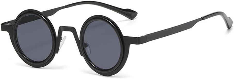 

Ретро круглые панк металлические солнцезащитные очки для женщин, защита от УФ-излучения UV400, модные прозрачные линзы, для мужчин, двухцветная оправа KTUCN, Black Grey