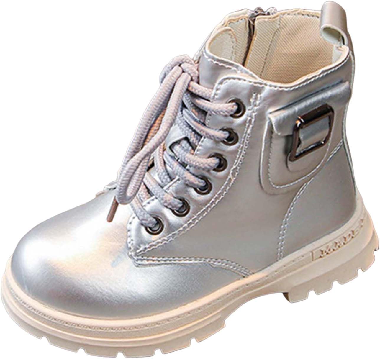 

Детские ботинки IWIHMIV для девочек с боковой молнией, повседневные, на шнуровке, высокие, с нескользящей подошвой, короткие ботильоны для езды, Silver