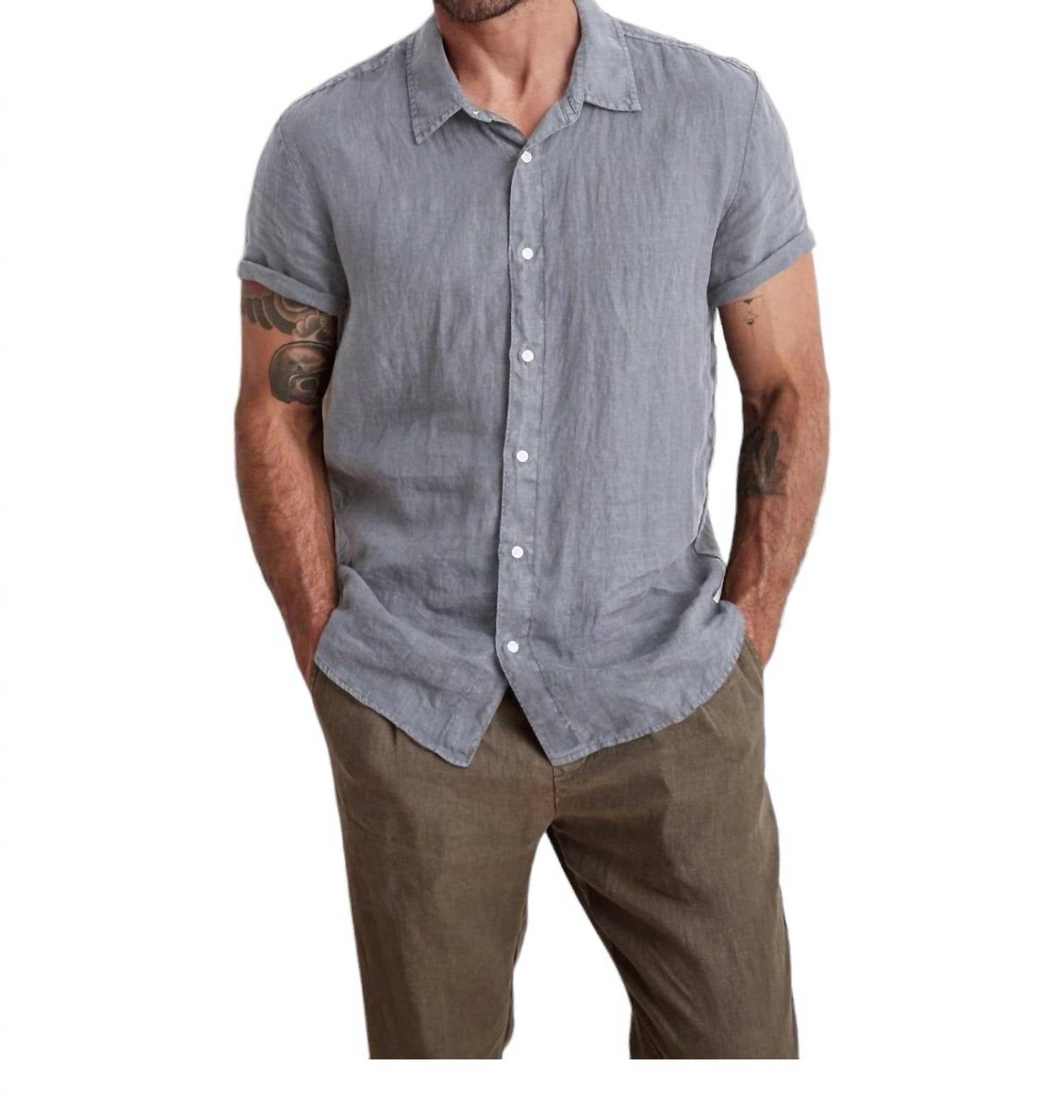 

Рубашка Mackie Linen на пуговицах в дельфиновом цвете Velvet by Graham & Spencer, цвет dolphin