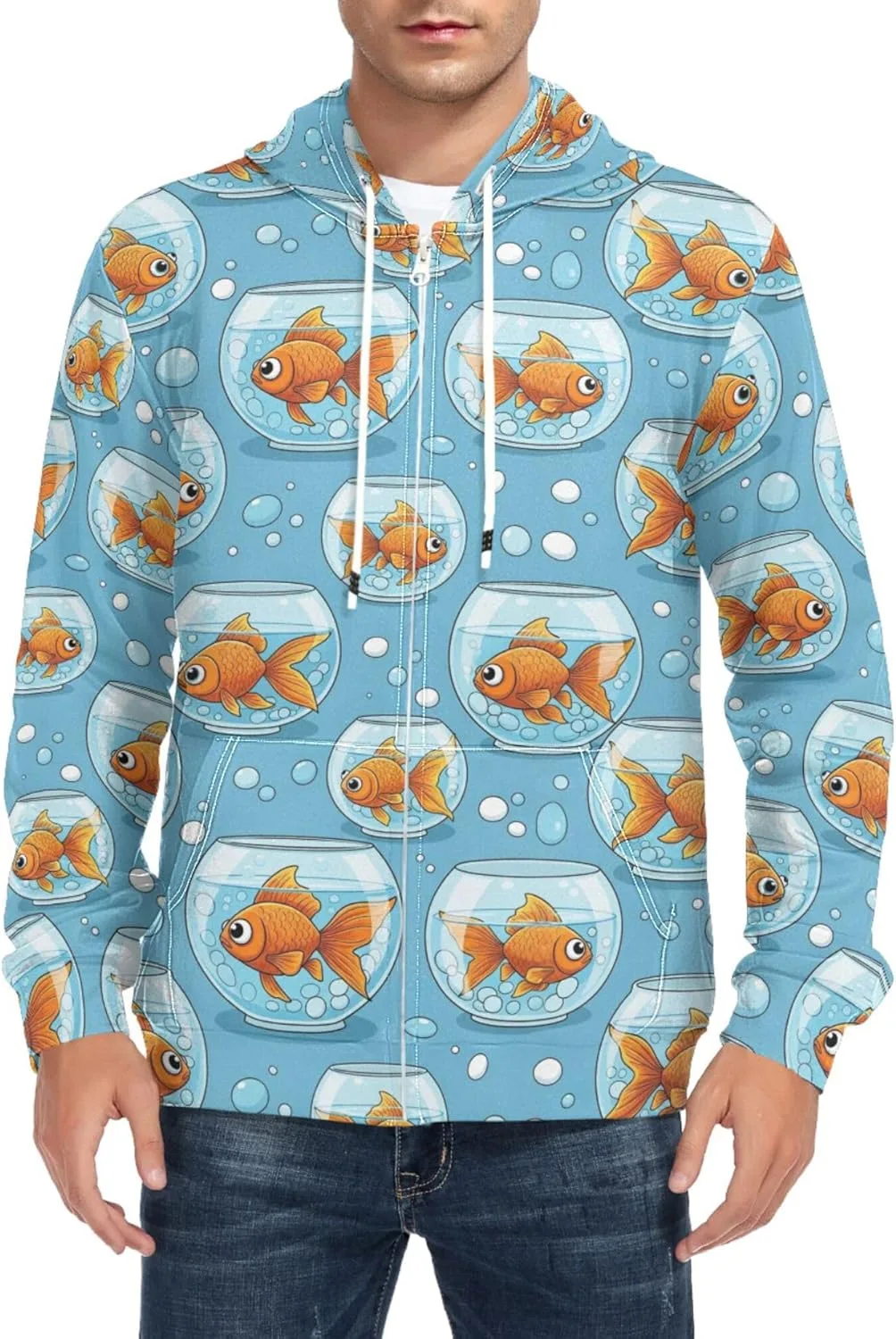 

Мужская толстовка с полной молнией и принтом Fish Bowl, с длинными рукавами и карманом CUPADA