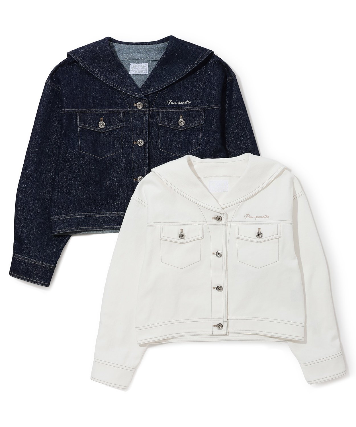 Матросская джинсовая куртка Pom ponette junior, White — фото 4