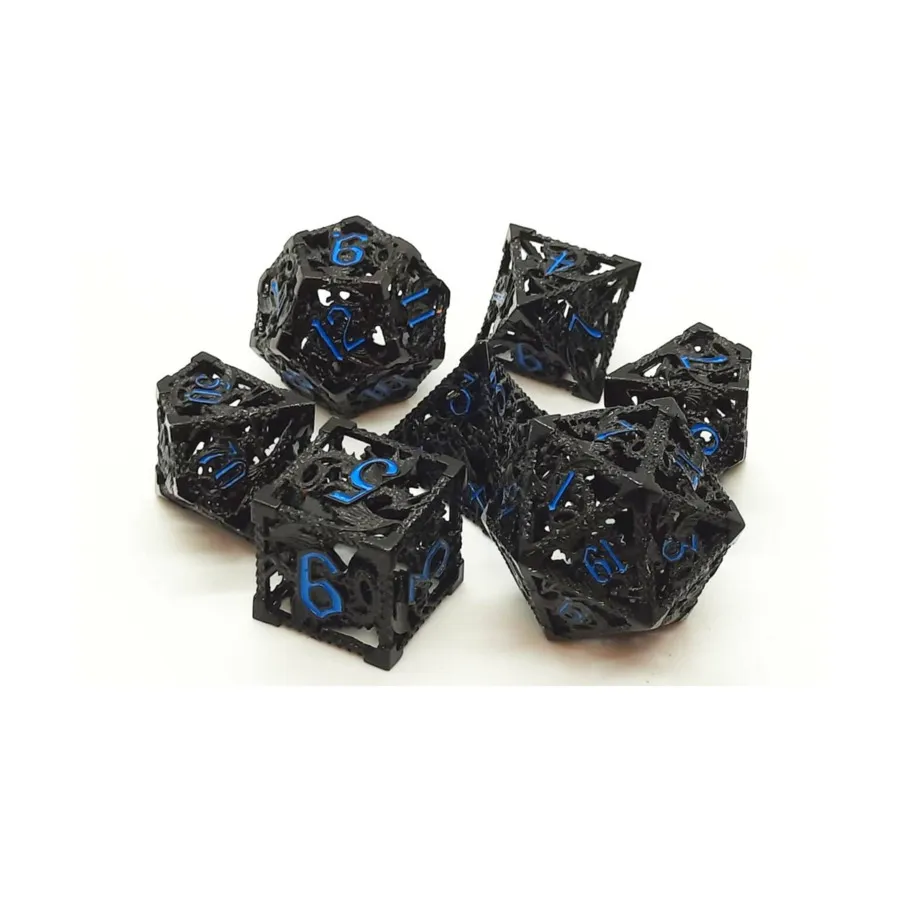 

Полые кубики дракона — черные со светло-голубым (7), Hollow Dice