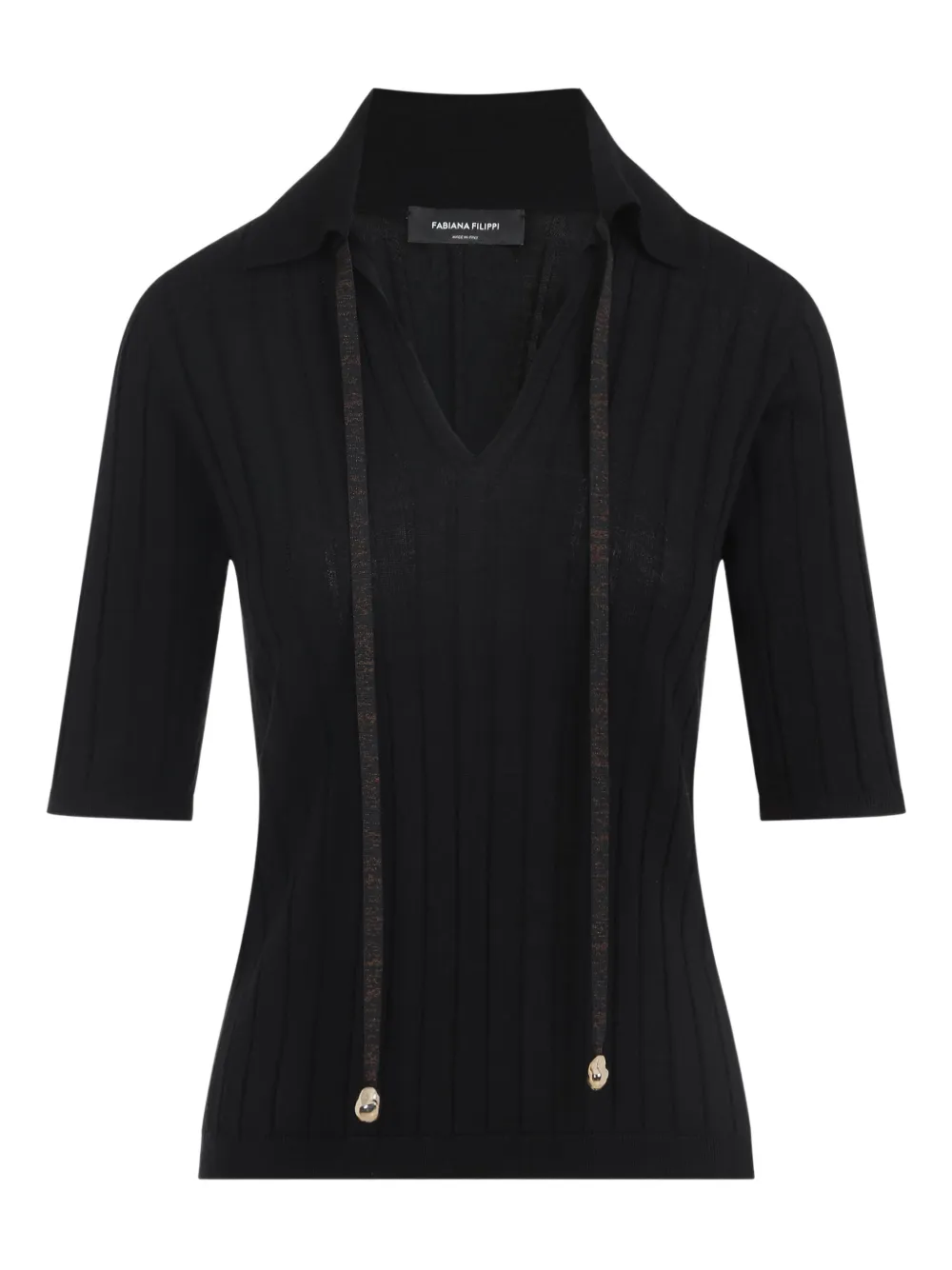 

Рубашка поло в рубчик с V-образным вырезом Fabiana Filippi, черный