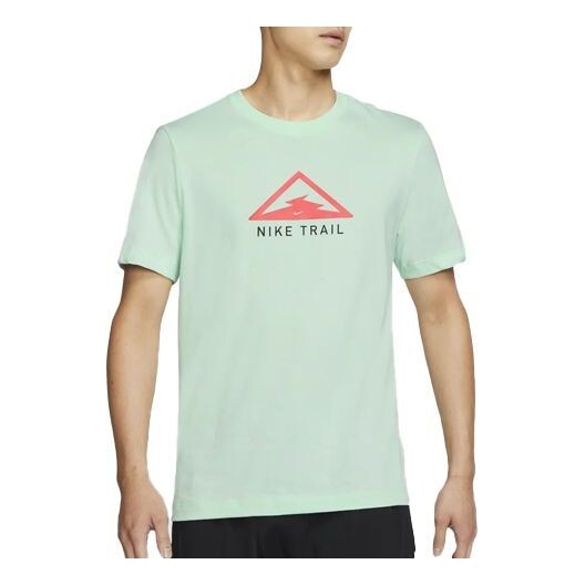 

Футболка dri-fit trail alphabet logo printing running sports short sleeve mint green Nike, зеленый