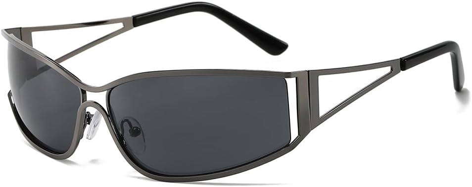 

Солнцезащитные очки Y2K для женщин и мужчин. Эстетика 2000-х. Аксессуары для образа в стиле 2000-х. Овальные очки Y2K в металлической оправе. Очки с обтекаемой формой BAWUYI, Black Frame/Black Lens