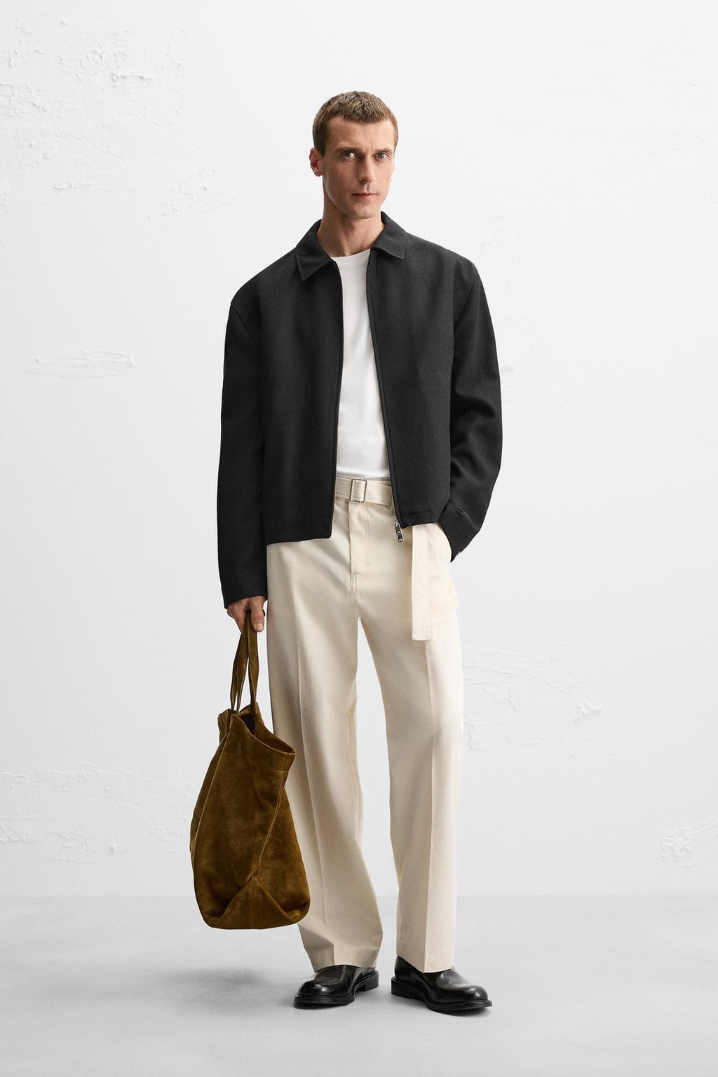 

Брюки прямого кроя с поясом ZARA, экрю