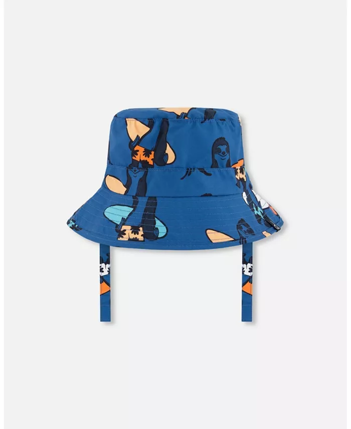 

Детская пляжная шляпа с принтом Orange Sloths On Navy Blue Deux par Deux, синий