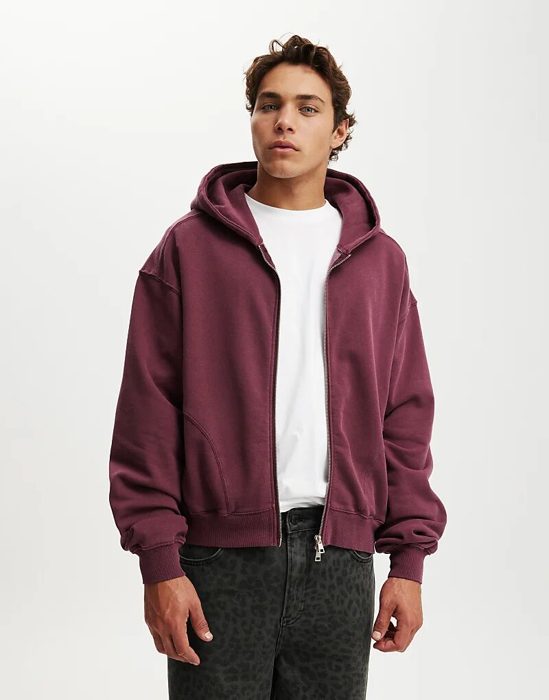 

Укороченная толстовка с капюшоном на молнии из хлопка, фиолетового цвета