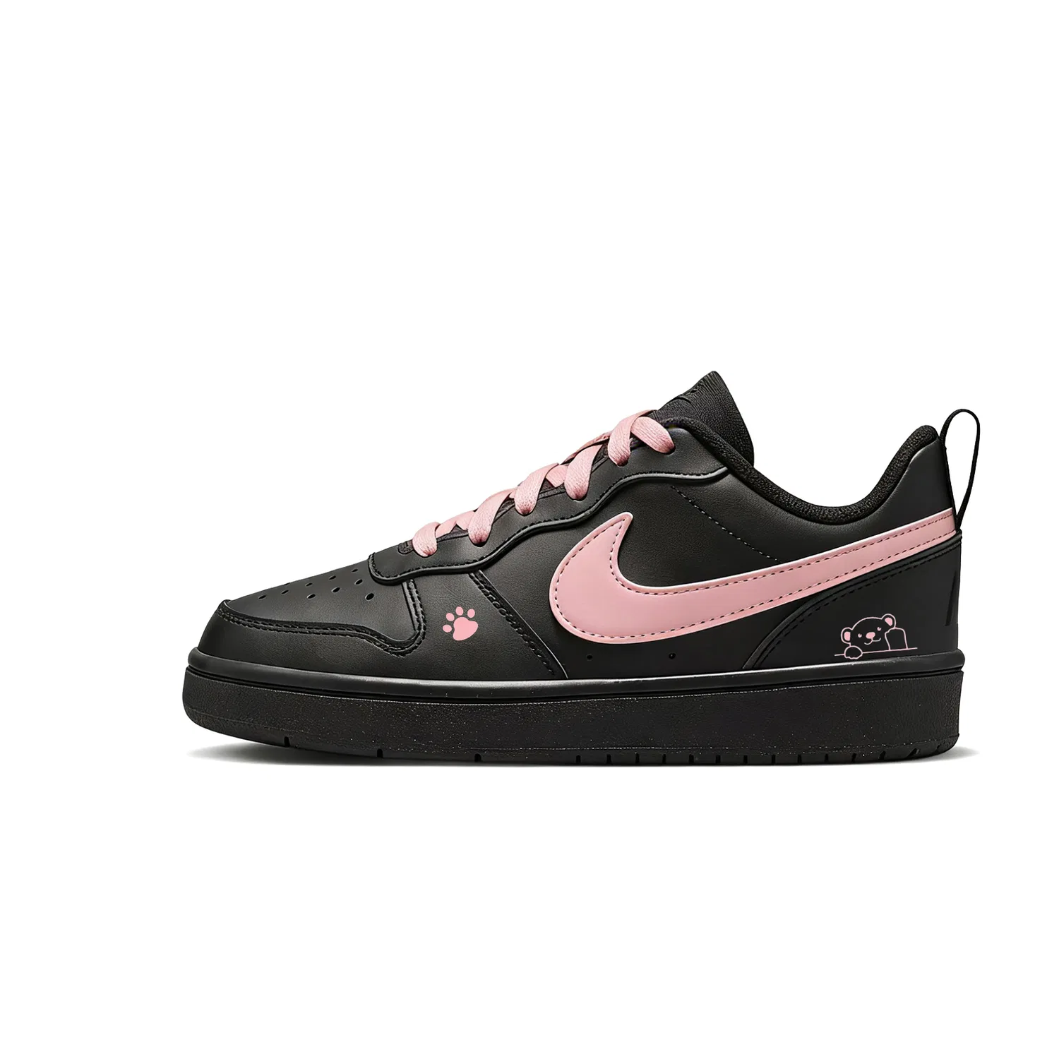 Кроссовки для скейтбординга Court Borough Pink Paw Bear Leather Low top Kids' Black Pink Teenagers Nike
