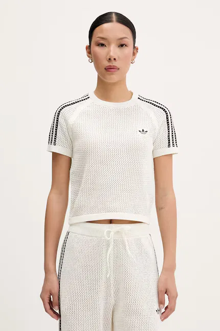 Топ с коротким рукавом ажурный кроп-топ Adidas Originals, бежевый