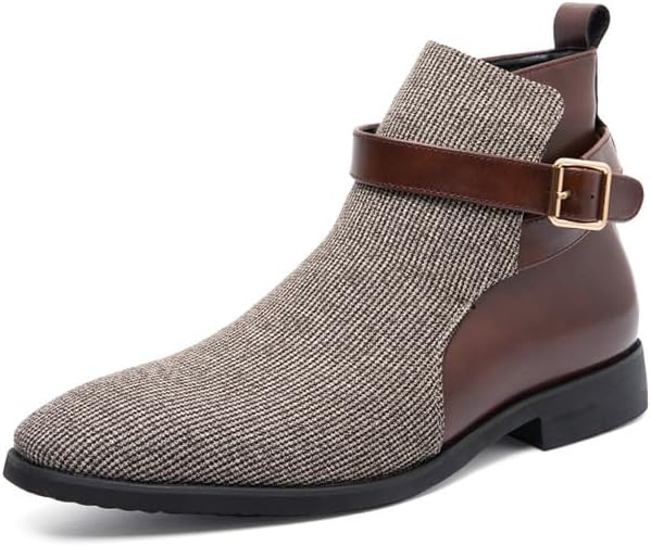 

Мужские ботинки-челси Hhhchpm с модным заостренным носком, пряжкой, деловые, формальные, винтажные высокие ботинки для офиса, свадьбы, вечеринки, классические кожаные туфли большого размера, бежевый