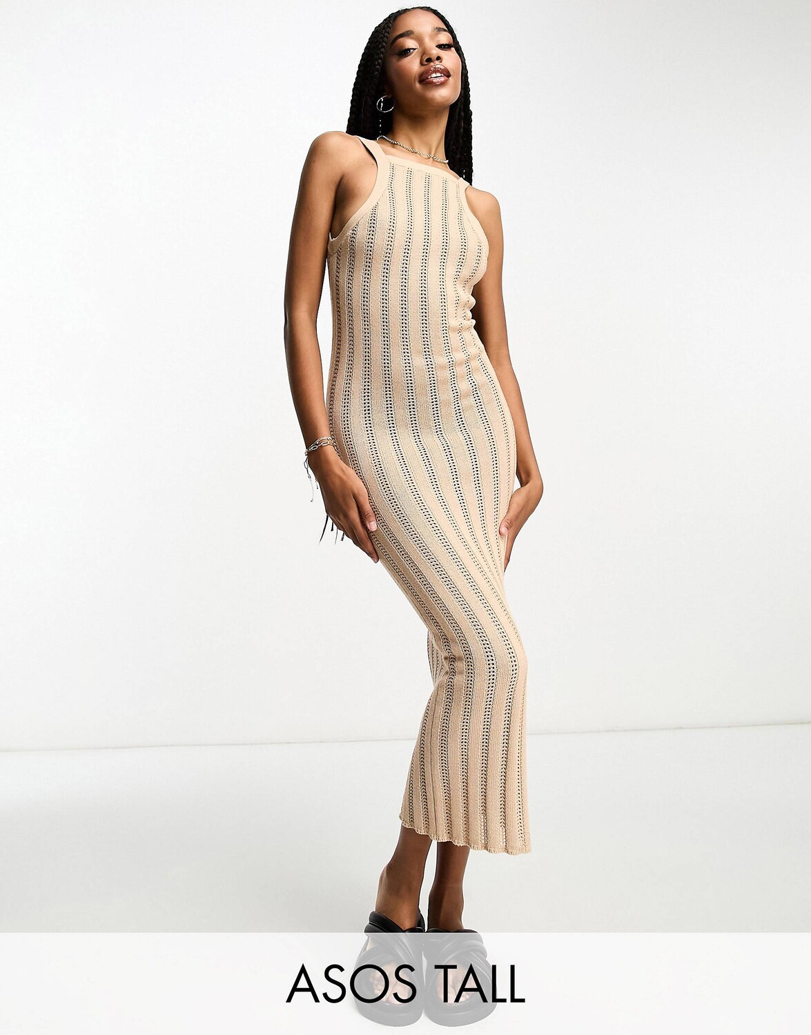 

Платье миди крупной вязки с глубоким вырезом на спине ASOS DESIGN Tall из камня ASOS Tall