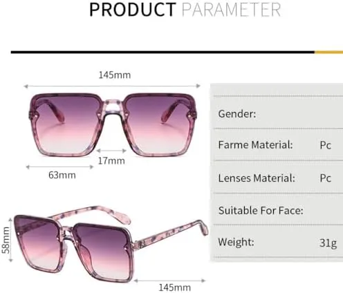 

Большие квадратные солнцезащитные очки в винтажном стиле для женщин, фиолетовые, зеленые, розовые, с защитой от УФ-излучения UV400, для мужчин и женщин MTZJH, Tea