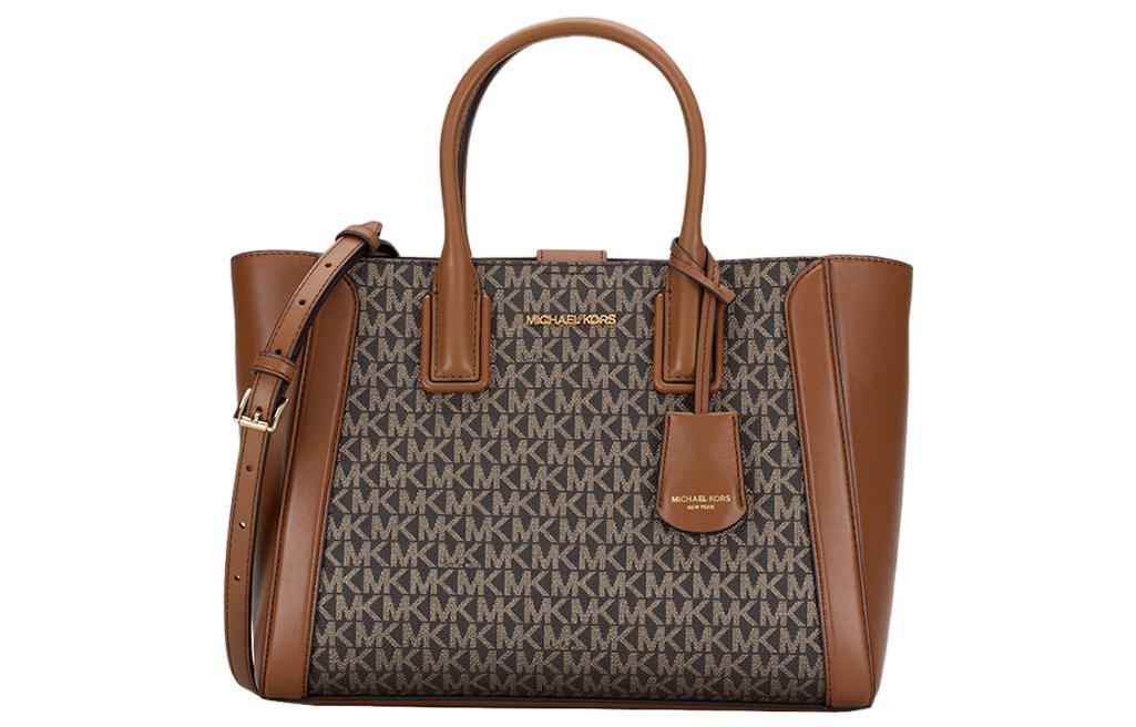 

MICHAEL KORS Сумка-мессенджер из холста с кожей, дамская сумочка, сумка через плечо, коричневая, среднего размера для женщин