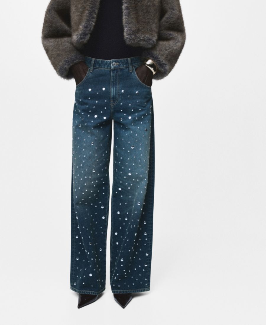 

Женские прямые джинсы с заклепками MANGO, Dark Blue