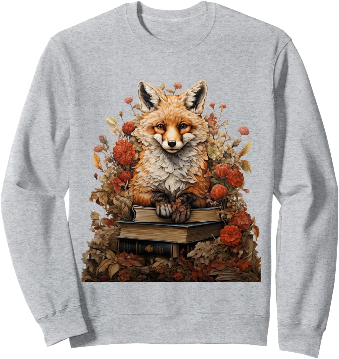 

Толстовка в стиле коттеджкор с цветочным рисунком, лисой и милым гобликом Cottagecore Goblincore And Fairycore Stuff, серый