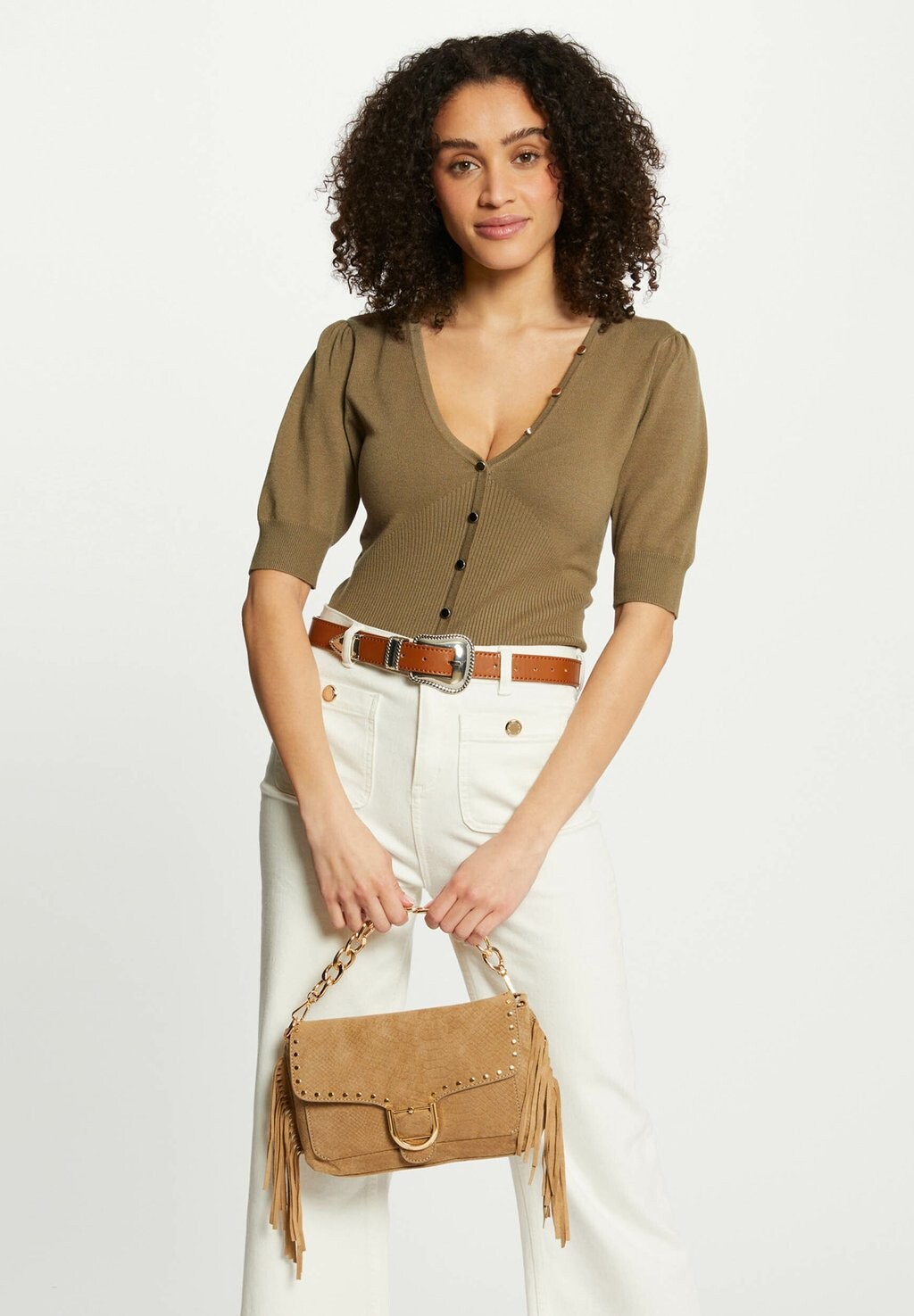 

Принт на футболке V-NECK SHORT SLEEVES Morgan, хаки