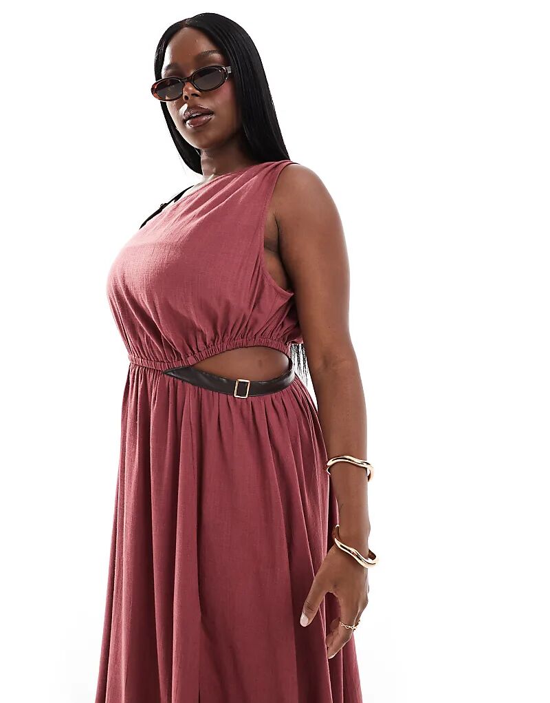 

Платье миди ASOS DESIGN Curve на одно плечо с текстурированной отделкой из искусственной кожи бордового цвета