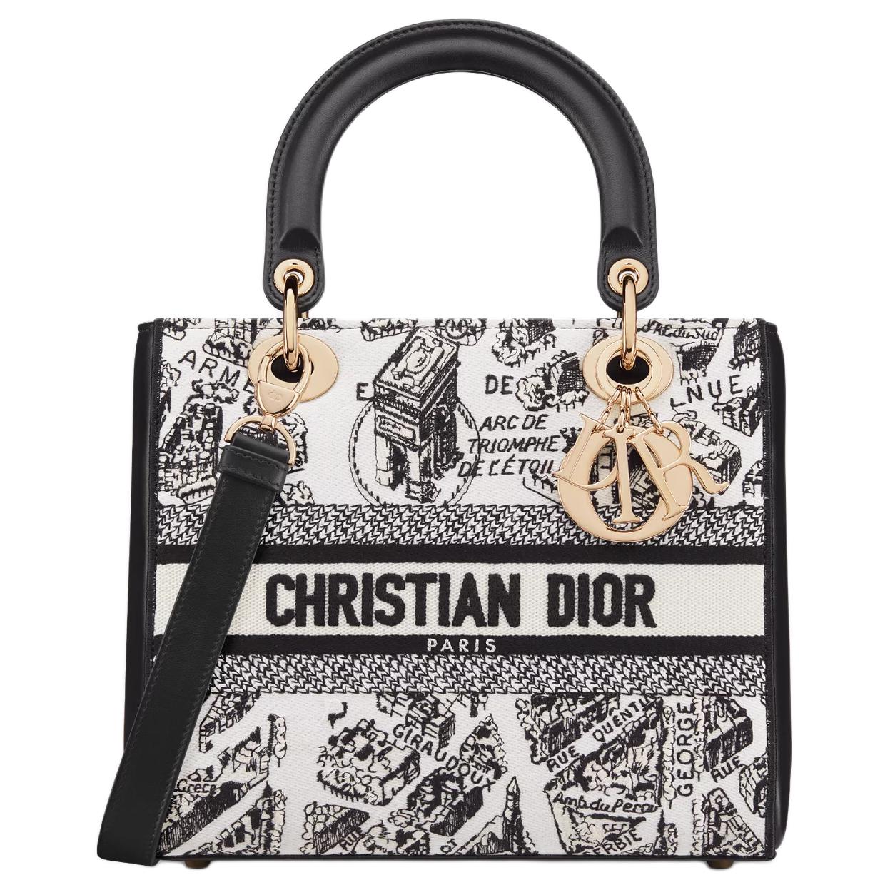 

DIOR Женская сумка через плечо Lady D Lite среднего размера черно-белая