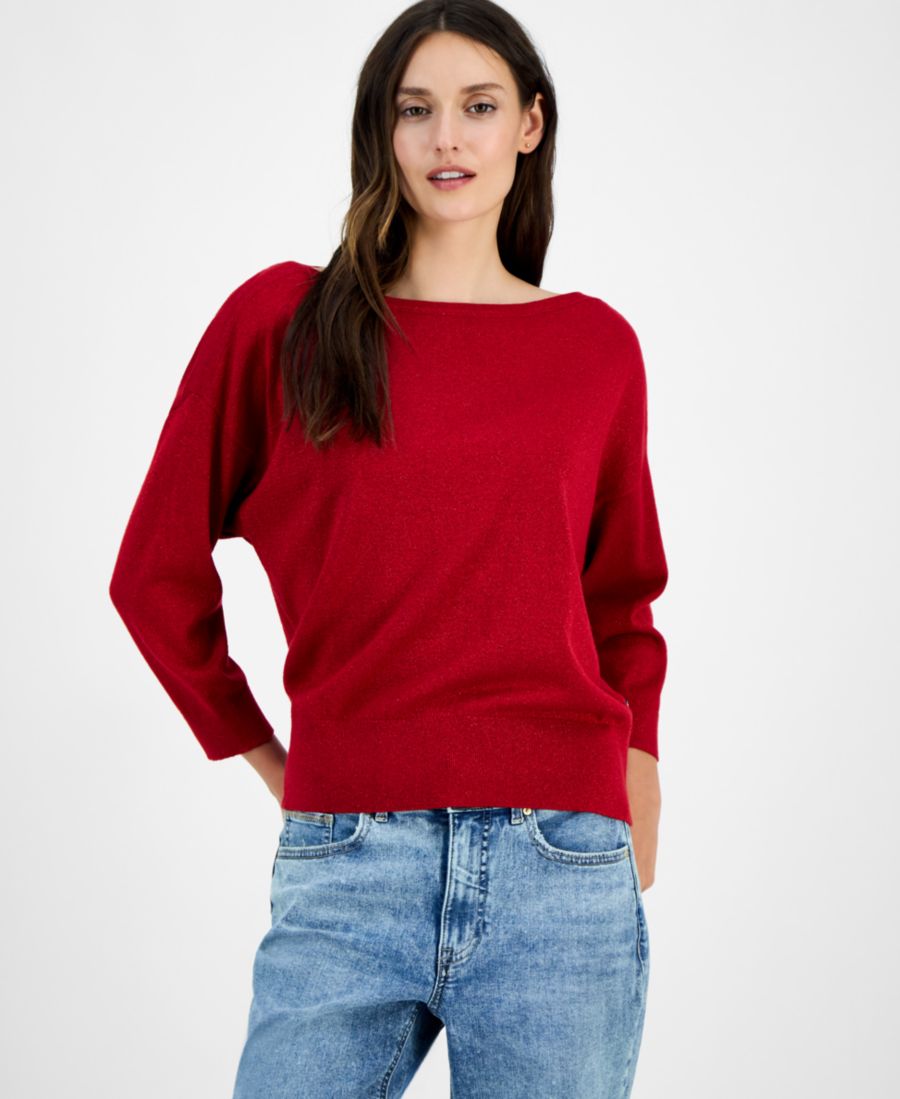 

Женский свитер с вырезом-лодочкой и рукавами летучая мышь с блестками Nautica Jeans, Haute Red