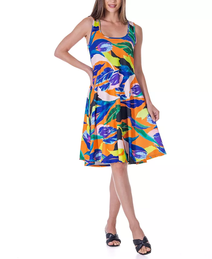 

Женское платье-майка без рукавов с принтом, длина до колена, силуэт "swing" 24seven Comfort Apparel, мультиколор