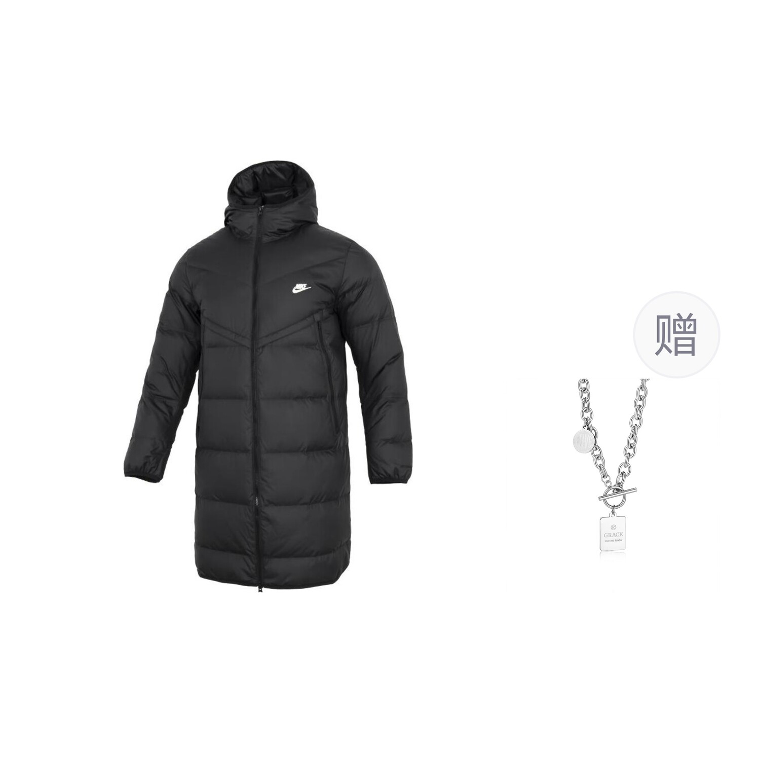 

Мужской пуховик Nike Storm-FIT, черный + ожерелье Grace в подарок