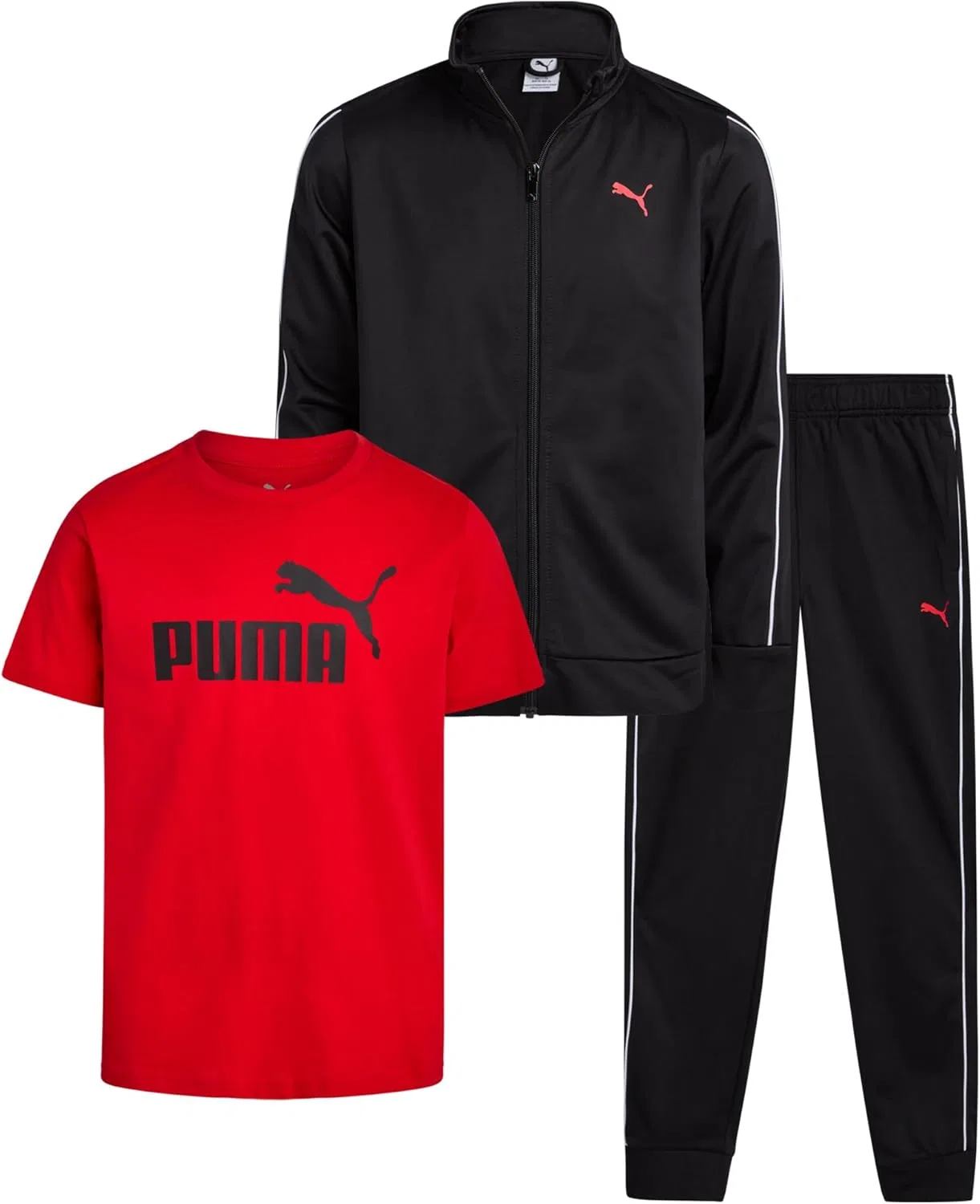 Спортивный набор для мальчиков PUMA из 3 предметов: футболка, куртка, джоггеры, Black/Red 48