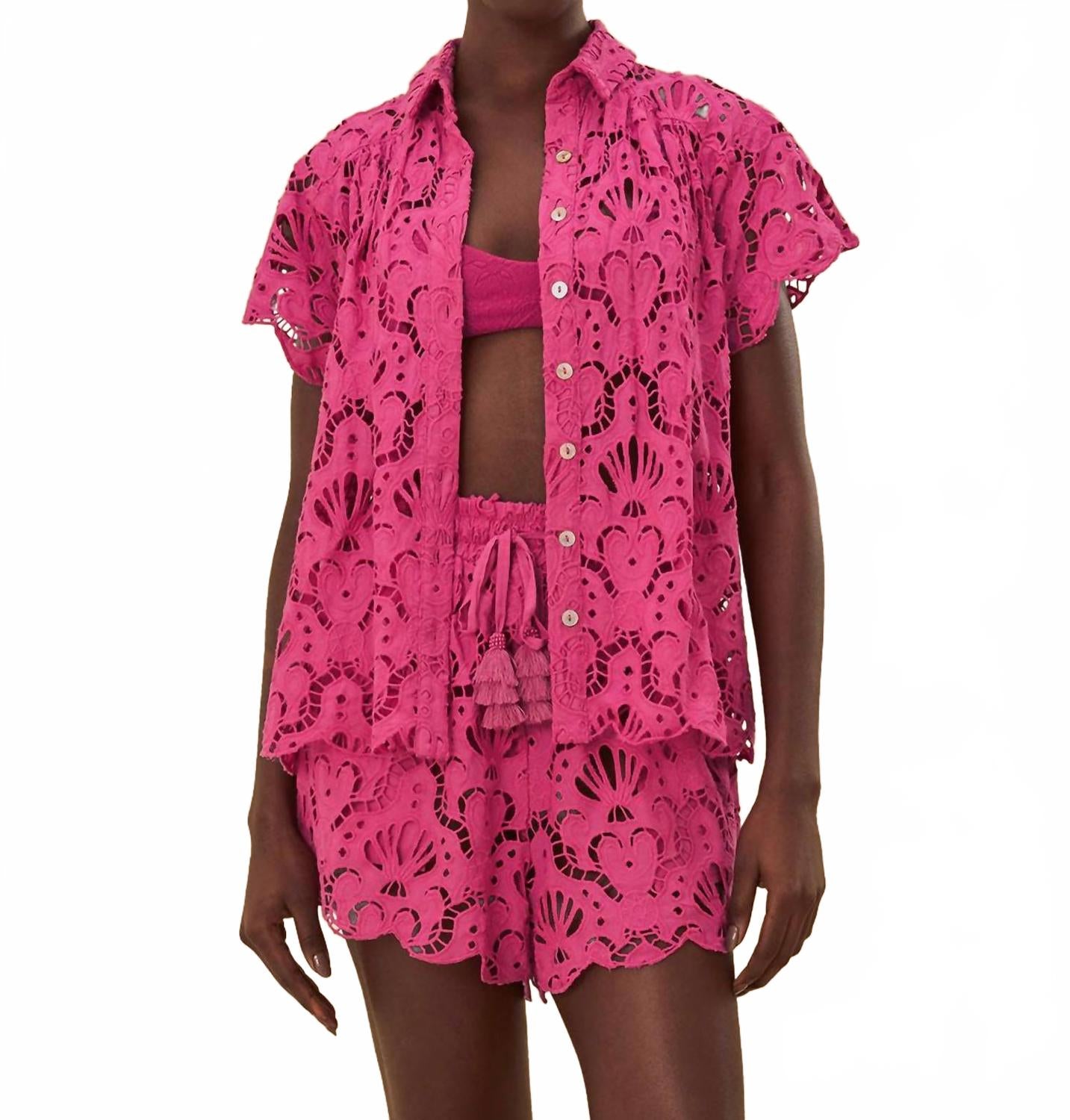 

Розовая рубашка с перфорацией FARM Rio