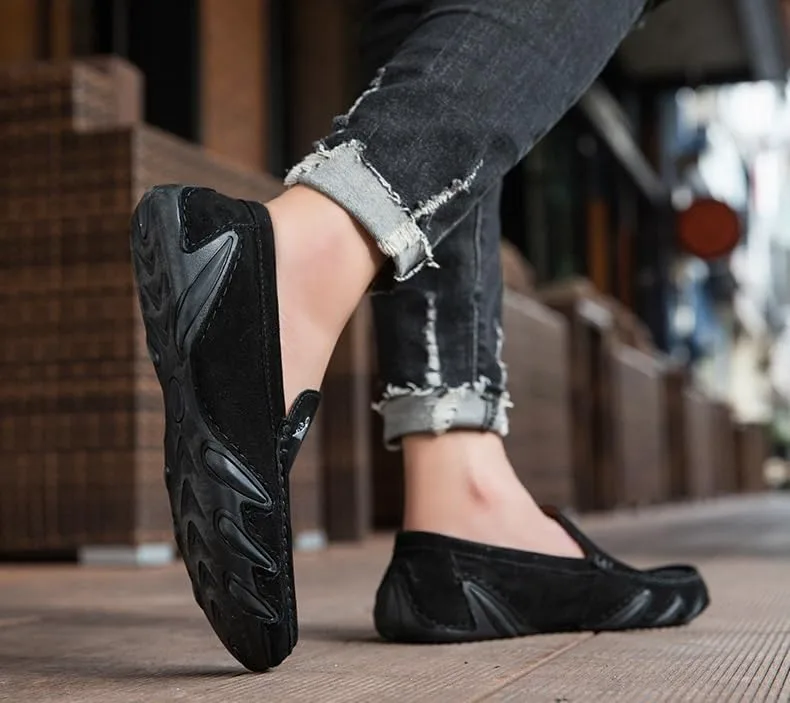 

Мужские кожаные слипоны повседневные лоферы кеды на плоской подошве лодочные туфли для ходьбы DMGYCK, черный