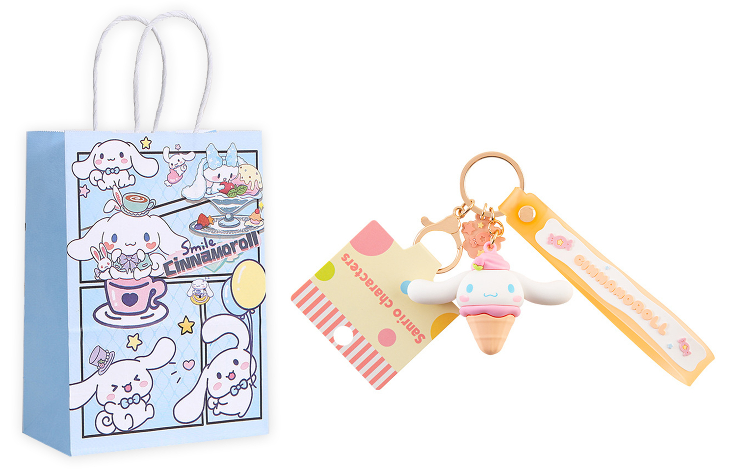 

Sanrio Брелок Hello Kitty Kuroimi из мягкого ПВХ, Cinnamoroll+Exquisite Shopping Bag