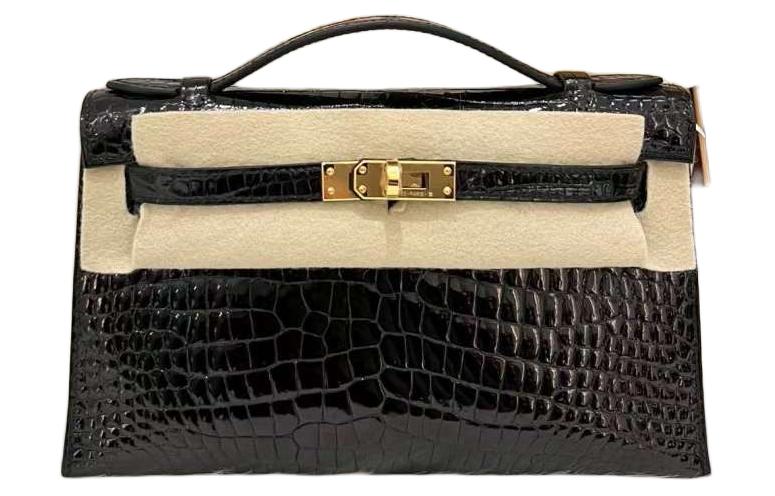 

HERMES Мини-сумка Kelly Generation 1 Porosus из полированной кожи крокодила, женская, 89 Noir, черная