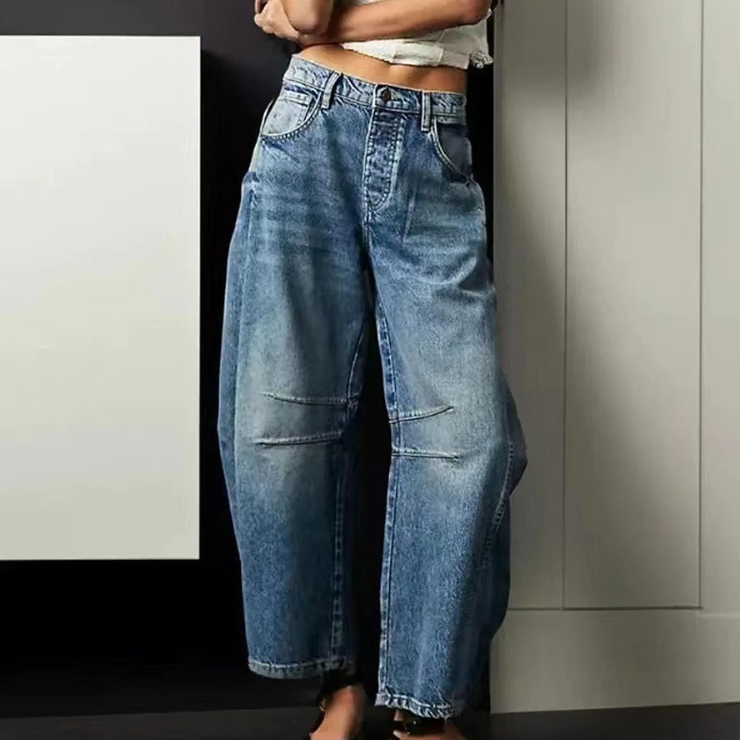 Джинсы женские свободные Barrel Jeans, Dark Blue — фото 2