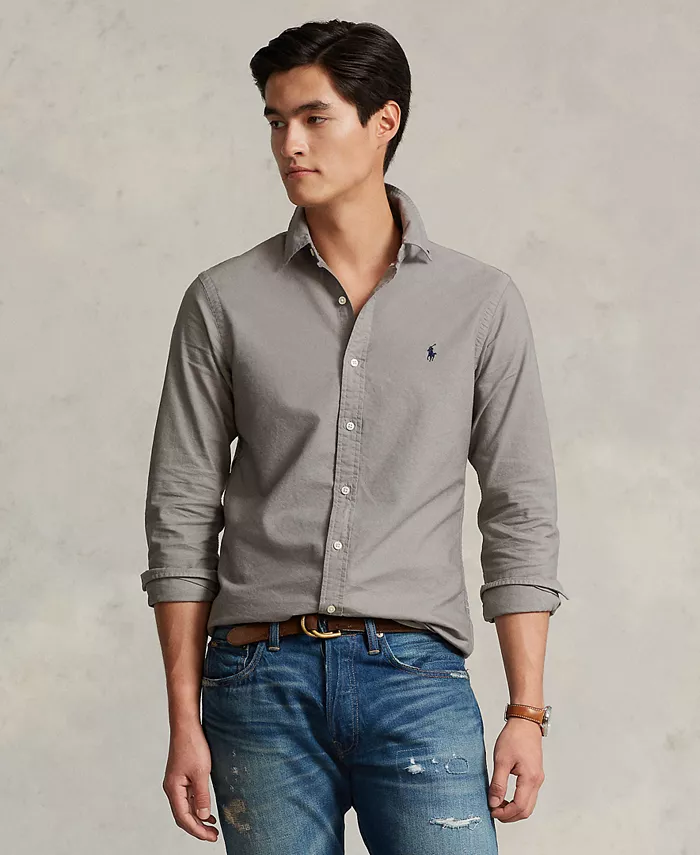 

Мужская оксфордская рубашка с предварительной окраской ткани Polo Ralph Lauren, серый