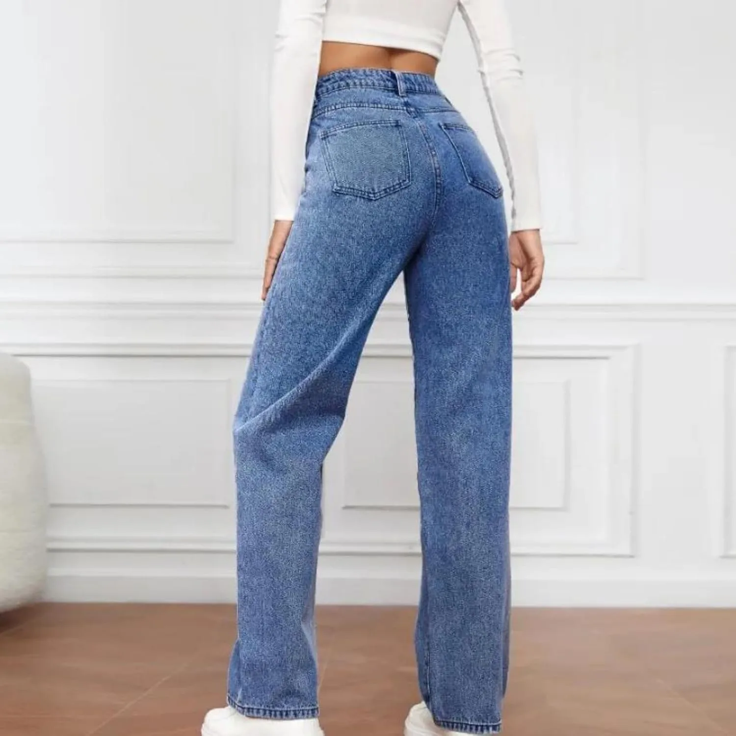 Женские джинсы с высокой талией и прямыми штанинами Slim Fit — фото 3