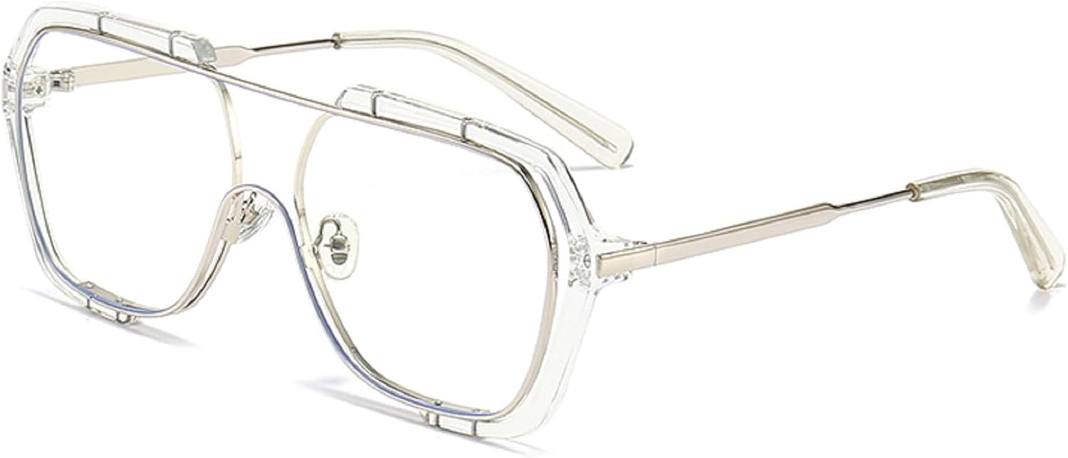 

Модные большие квадратные солнцезащитные очки-моноблочные очки для женщин в стиле ретро с желтыми линзами, защита от УФ-излучения UV400, для мужчин в стиле панк, N45 mincl, Clear