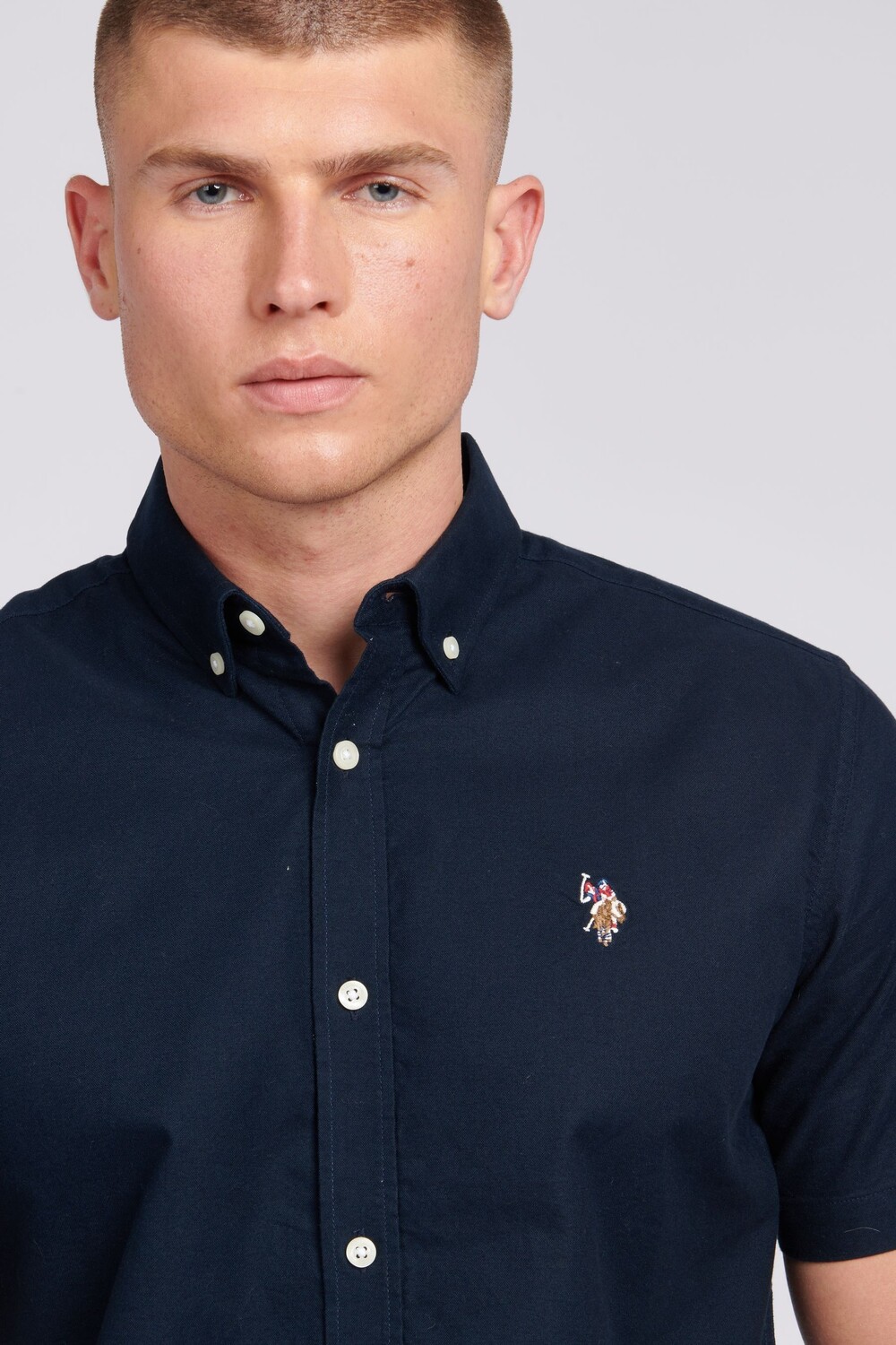 Мужская оксфордская рубашка с коротким рукавом U.S. Polo Assn, синий — фото 2