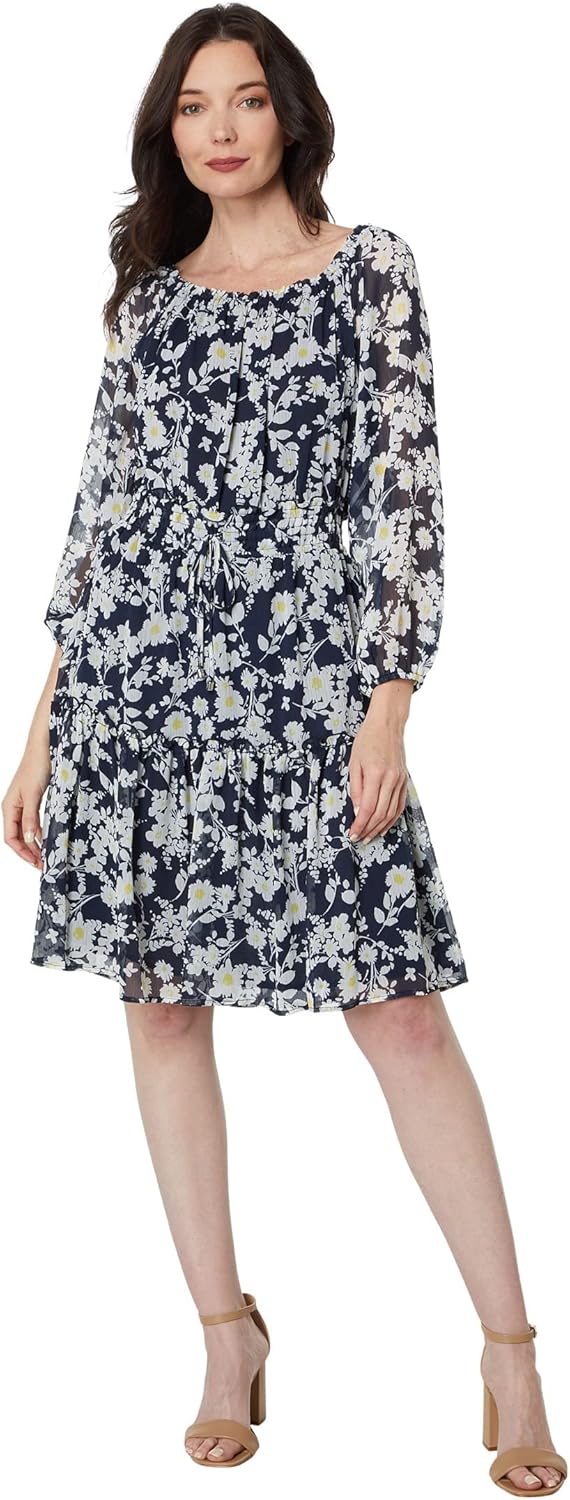 

Женское спортивное платье Tommy Hilfiger с цветочным принтом, длинными рукавами и открытыми плечами, Sky Captain Multi