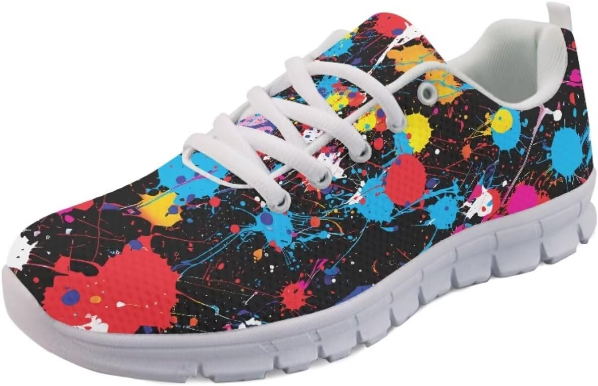 

Мужские кроссовки Forchrinse для бега, прогулочные, на шнуровке, повседневные, с нескользящей сетчатой подошвой для мужчин и женщин, Paint Splash Print