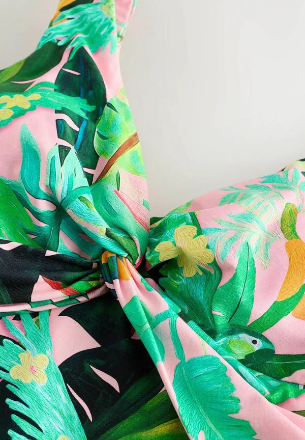 Купальник с глубоким вырезом для утягивания живота Next, Coral/Pink Tropical — фото 3