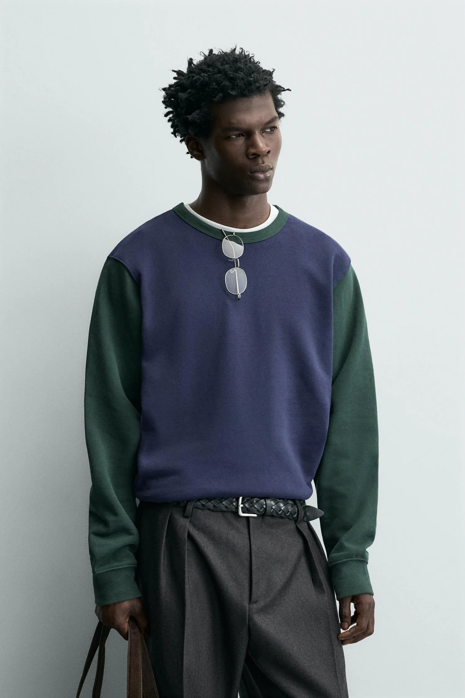 Толстовка с круглым вырезом и цветовыми блоками Zara, черный/зеленый — фото 2