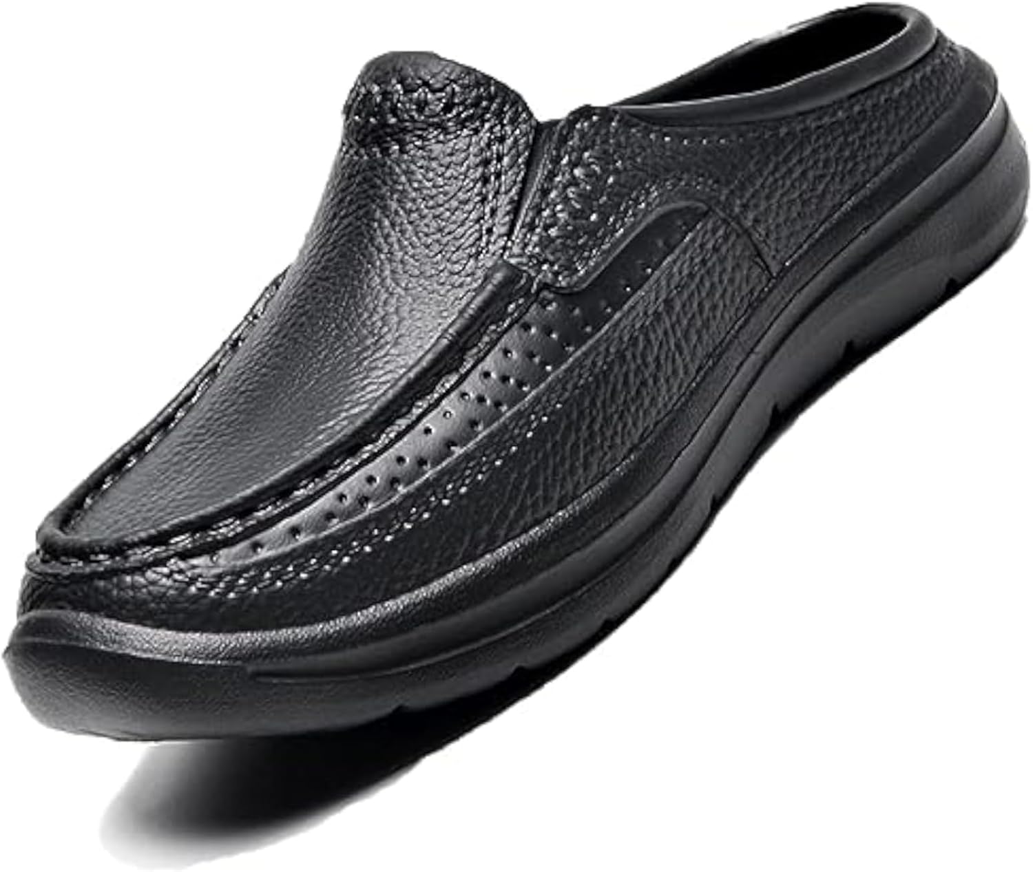 

Мужские кожаные мюли сабо BWSEOBG, дышащие туфли-лодочки с перфорацией, удобные, без застежки, для улицы и повседневного ношения, противоскользящие для вождения, черный
