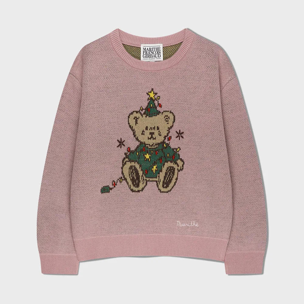 Детский вязаный пуловер Holiday Bear, серо-розовый, от Marithé Kids — фото 2