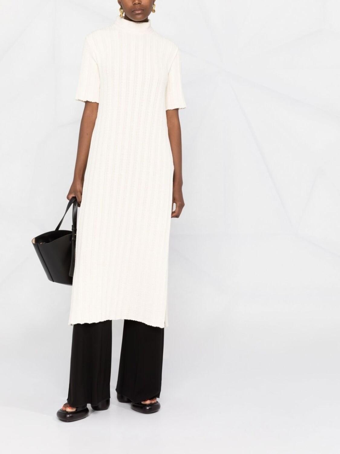 Jil Sander платье в рубчик с короткими рукавами, нейтральный цвет — фото 2