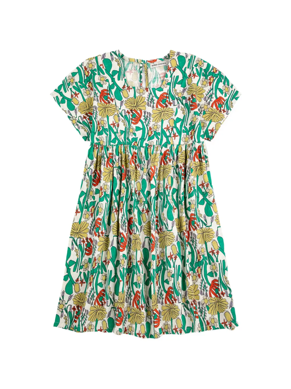 

Цветочное короткое платье Herbalist с короткими рукавами Bobo Choses, бежевый